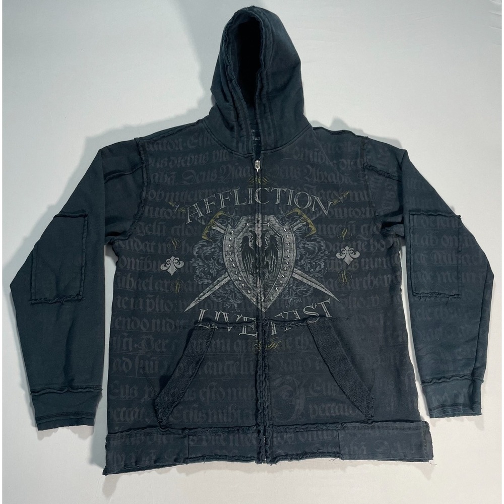Y2K Affliction Vintage Goth Knight Crusades USA Made Zip Up Hoodie Men's Size L